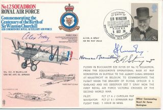 Gb 1974 Air Vice Marshal Alex Gray Signed Raf Churchill 4p On Fdc
