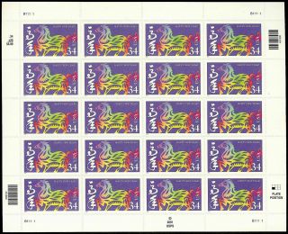 2002 Chinese Lunar Happy Year Of The Horse Sheet 20 X 34¢ Stamps 3559