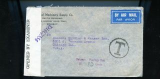 1941 India Airmail Cover To Chicago Passed By Examiner Tax Due Co419