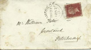 Gb 1857 1d Red Stars Cover With Stamford 742 Sideways Duplex To Peterborough