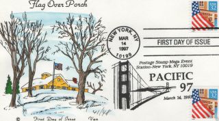 Van Natta Flag Over Porch By Randy Green Hand Painted Hp First Day Cover Fdc