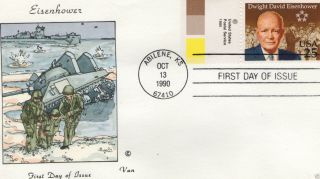 Van Natta 5 Star General Dwight D Eisenhower Hand Painted Hp First Day Cover Fdc