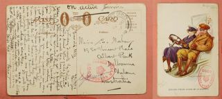 1917 Oas Fpo In Belgium Postcard To Australia Wwi Censored