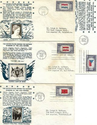 1943/44 Complete Set Of 13 Fdcs Of Overrun Natons S 909 - 921 Crosby Cachets