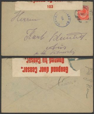 Cape Of Good Hope Wwi 1918 - Cover Keetmanshoop - Censor 29814/2