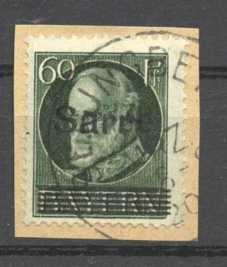 Saar,  1920 Bavaria Overprint,  60 Pf. ,  Vf,  On Small Piece,  No Faults