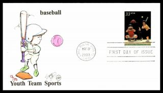 Mayfairstamps Us Fdc 2000 Baseball Youth Sports Hand Colored First Day Cover Wwb