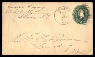 Mayfairstamps Us 1880s Ithaca Ny To Lewisburg Pa Postal Stationery Cover Wwb3385