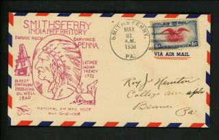 Us Postal History Airmail National Airmail Week Smiths Ferry Pa Dpo 1938 Oil