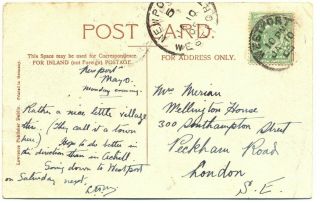 1905 Newport Westport Ireland Skeleton Postmark On Postcard Of Newport,  Co.  Mayo