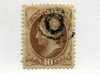 1873 U.  S.  Scott 161 Ten Cent Jefferson Stamp - Cork Cancel