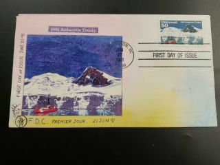 1991 ANTARCTIC TREATY US FDC 2 Hand Painted 1 Map Covers 2