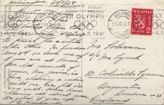 Finland 1939 Card From Helsinki With Slogan Of The Aborted 1940 Olympic Games