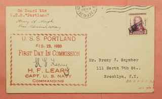 1933 Admiral Henry Hough Signed Naval Uss Portland Ship First Day In Commission