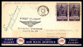 Tennessee Chattanooga First Flight Am 55 July 15 1941 Signed By Postmaster Cover