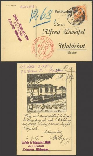 Germany Wwi 1916 - Postcard To Waldshut - Censor 37160/28