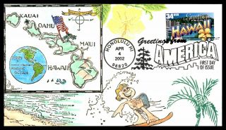 Mayfairstamps Us Fdc 2002 Greetings From America Hawaii Hand Painted First Day C