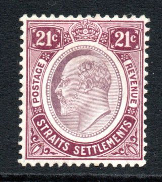 Straits Settlements 21 Cent Stamp C1906 - 12 Mounted (messy Back)