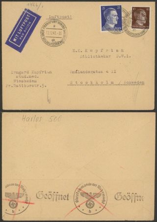 Germany Wwii 1943 - Air Mail Cover To Stockholm Sweden - Censor 34829/7