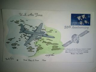 Van Natta Us Air Force 50th Artist Randy Green Hand Painted First Day Cover Fdc