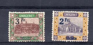 2 Saar Sc 96 - 97 Stamps Saargebiet Surcharge Overprint Id 1066