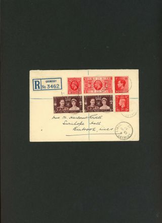 1937 Coronation Fdc Also With 4 Different Reigns 1d Stamps Grimsby Reg Cds