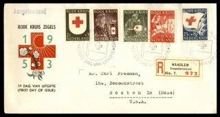 Mayfairstamps Netherlands 1953 Red Cross Registered To Boston First Day Cover Ww