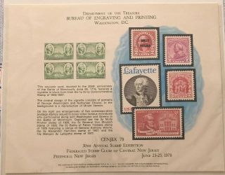 1978 Usps/bep Bureau Engraved Souvenir Card - Cenjex Jersey Stamp Show