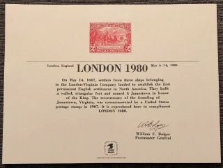 1980 Usps/bep Bureau Engraved Souvenir Card - London 1980 Stamp Show