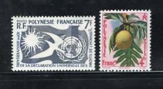Lot 2 Old 1958/1959 French Polynesia Stamps Human Rights 191/flower 192
