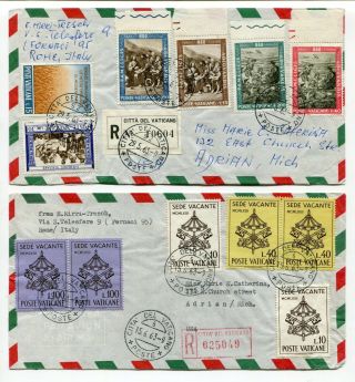 Vatican City 1963 - Two Multiple Franking Airmail Registered Covers To Usa -