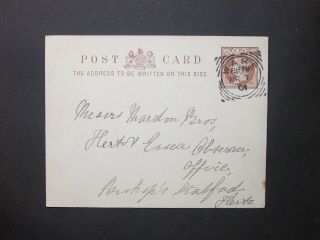 Gb Hertfordshire Stationery 1901 Qv 1/2d Brown Postcard Ware Squared Circle Pmk