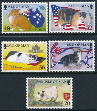 1996 Gb Isle Of Man Cats Set Of 5 Fine Mnh