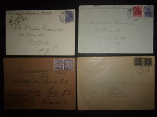 4 Germany To Us Ny & Berlin Stamp Covers Deutsche Reich 1900s Id 860