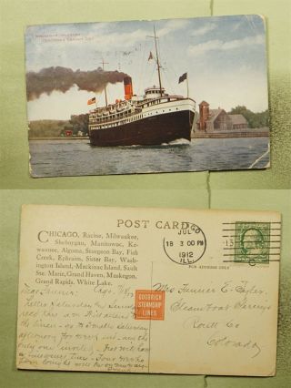 Dr Who 1912 Chicago Il Doane Cancel Perfin Paquebot Alabama Ship Pc E40836