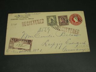 Usa 1926 Comfort Tx Registered Stationery Cover To Germany 2599