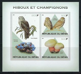 M1616 Nh 2015 Imperf Souvenir Sheet Of 3 Birds Of Prey Owls & Mushrooms