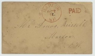 Mr Fancy Cancel Stampless Cover Red Marlow Nh Cds Paid 2 Drop Letter Rate