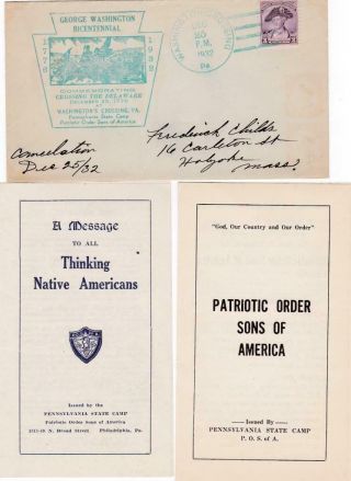 Washington Bicentennial Cover,  Wash.  Crossing,  Pa,  Posoa Cachet & Inserts,  1932