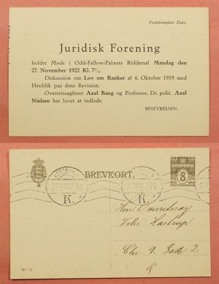 Dr Who 1922 Denmark Postal Card Copenhagen Cancel 118387