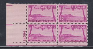 Us Stamps: C46 80c Hawaii Airmail; Plate Block Of 4 (24594 Ll) ; Mnh