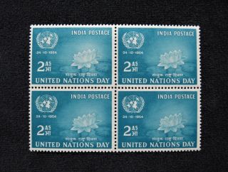 India Scott 252,  Block Of 4 - United Nations Day -,  Nh,  I352