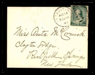 Michigan Detroit August 14 1889 Mourning Cover To Richfield Springs Ny