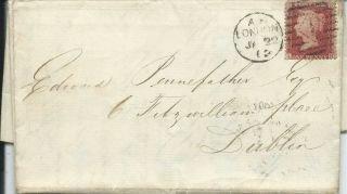 Gb 1862 1d Red Stars Entire With H & K Pact Cds From London To Dublin