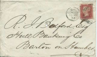 Gb 1874 1d Red Pl.  155 Cover With London 7 Duplex To Barton On Humber
