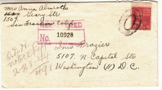 California Registered Cover With 18 Cent Prexie Issue 1944