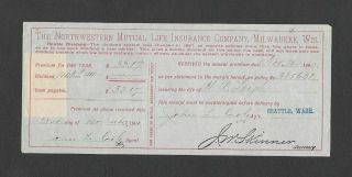 U.  S.  1900 Receipt For Insurance Premium,  Milwaukee,  Wi W/ 2 Battleship Revenues