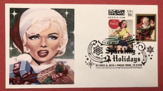2018 Sparkling Holidays Fdc Coke Zazzle Marilyn Monroe Santa Baby Laser Cachet