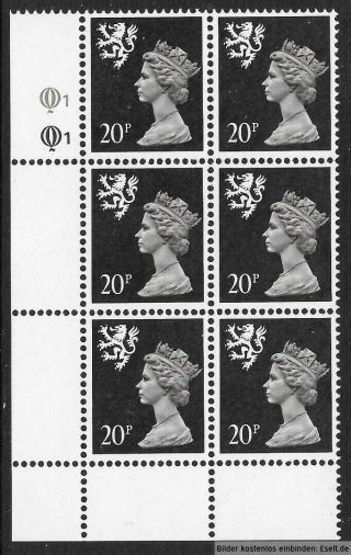 Gb/scotland 1971/98 20p Plate Block,  Sg Xsl34/s64,  Plate 1,  1.  Mnh