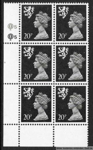 Gb/scotland 1971/98 20p Plate Block,  Sg Xsl34/s64,  Plate 5,  5.  Mnh